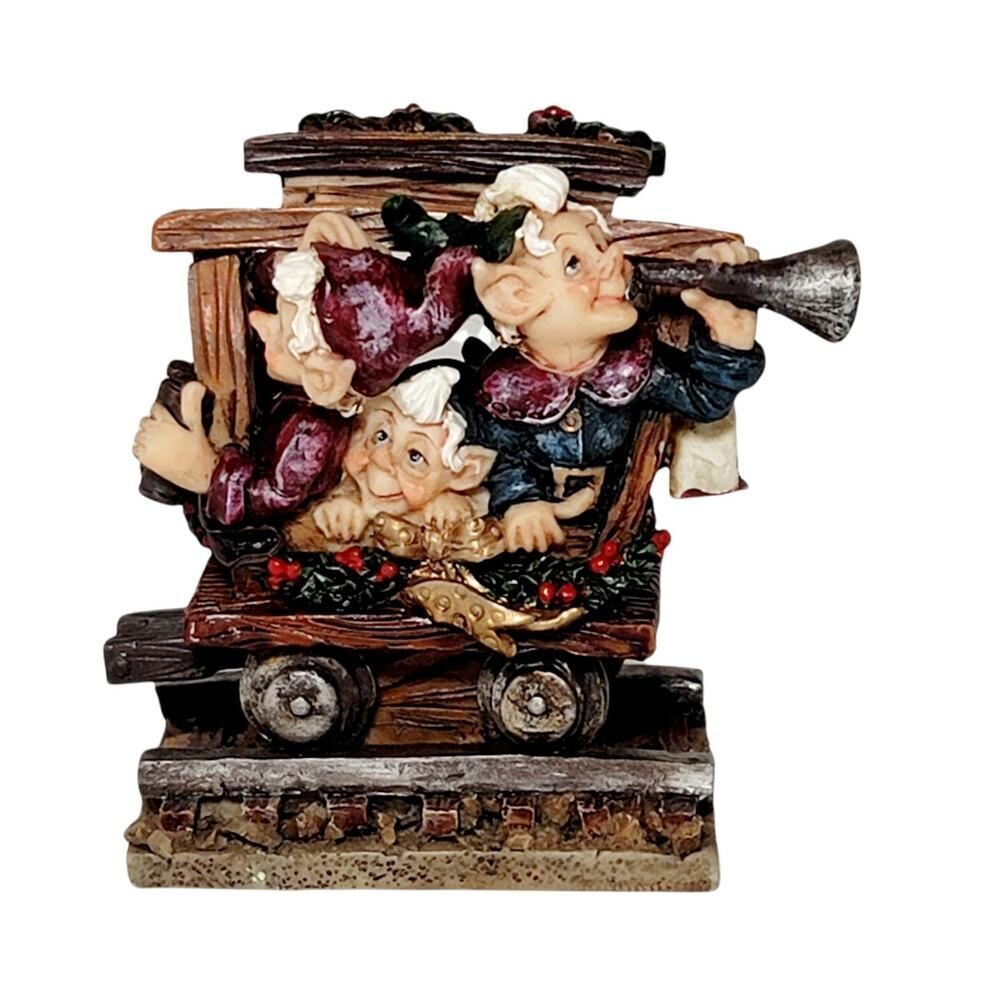 Vintage Pixies Elfs Sticking Their Heads Out of Train Christmas Decoration READ